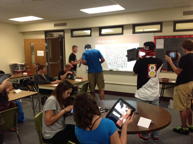 Students in my 6th set class use our iPads to take a paperless assessment.